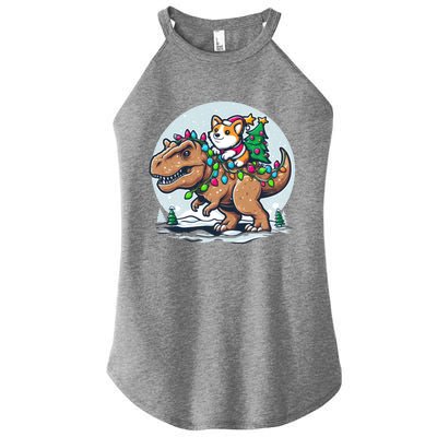 Xmas Corgi Riding Festive Trex Funny Christmas Women's Perfect Tri Rocker Tank