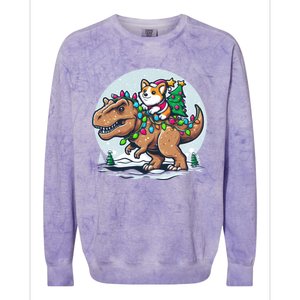 Xmas Corgi Riding Festive Trex Funny Christmas Great Gift Colorblast Crewneck Sweatshirt