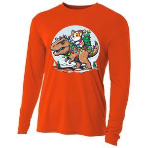 Xmas Corgi Riding Festive Trex Funny Christmas Great Gift Cooling Performance Long Sleeve Crew