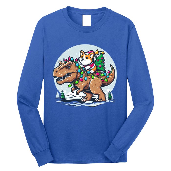 Xmas Corgi Riding Festive Trex Funny Christmas Great Gift Long Sleeve Shirt