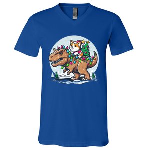 Xmas Corgi Riding Festive Trex Funny Christmas Great Gift V-Neck T-Shirt