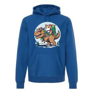 Xmas Corgi Riding Festive Trex Funny Christmas Great Gift Premium Hoodie