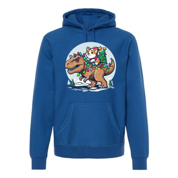 Xmas Corgi Riding Festive Trex Funny Christmas Great Gift Premium Hoodie