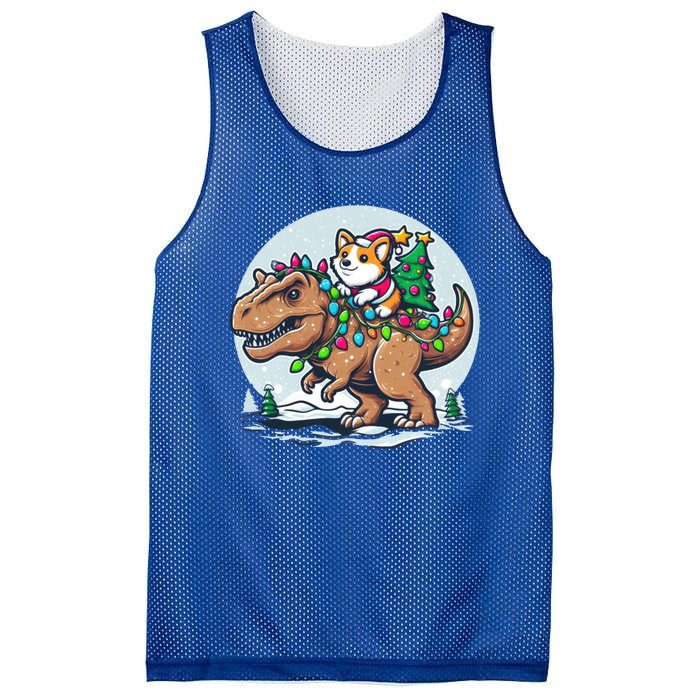 Xmas Corgi Riding Festive Trex Funny Christmas Great Gift Mesh Reversible Basketball Jersey Tank