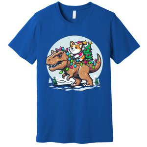 Xmas Corgi Riding Festive Trex Funny Christmas Great Gift Premium T-Shirt