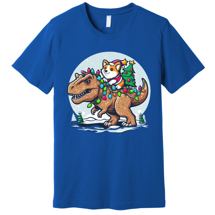 Xmas Corgi Riding Festive Trex Funny Christmas Great Gift Premium T-Shirt