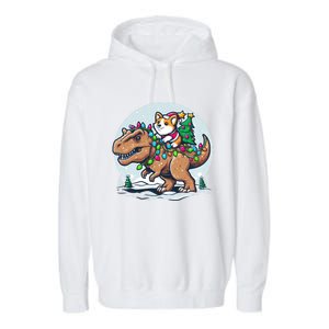 Xmas Corgi Riding Festive Trex Funny Christmas Great Gift Garment-Dyed Fleece Hoodie