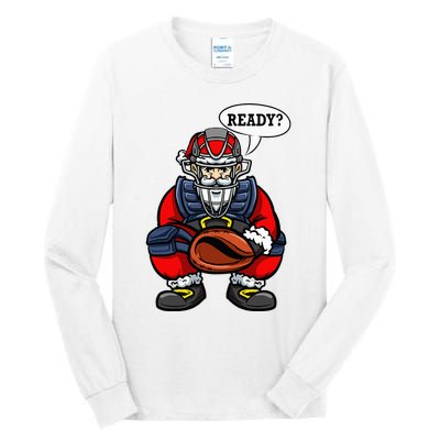 Xmas Catcher Santa Claus Christmas Baseball Tall Long Sleeve T-Shirt