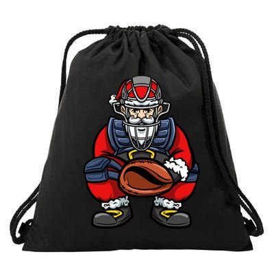 Xmas Catcher Santa Claus Christmas Baseball Gift Drawstring Bag