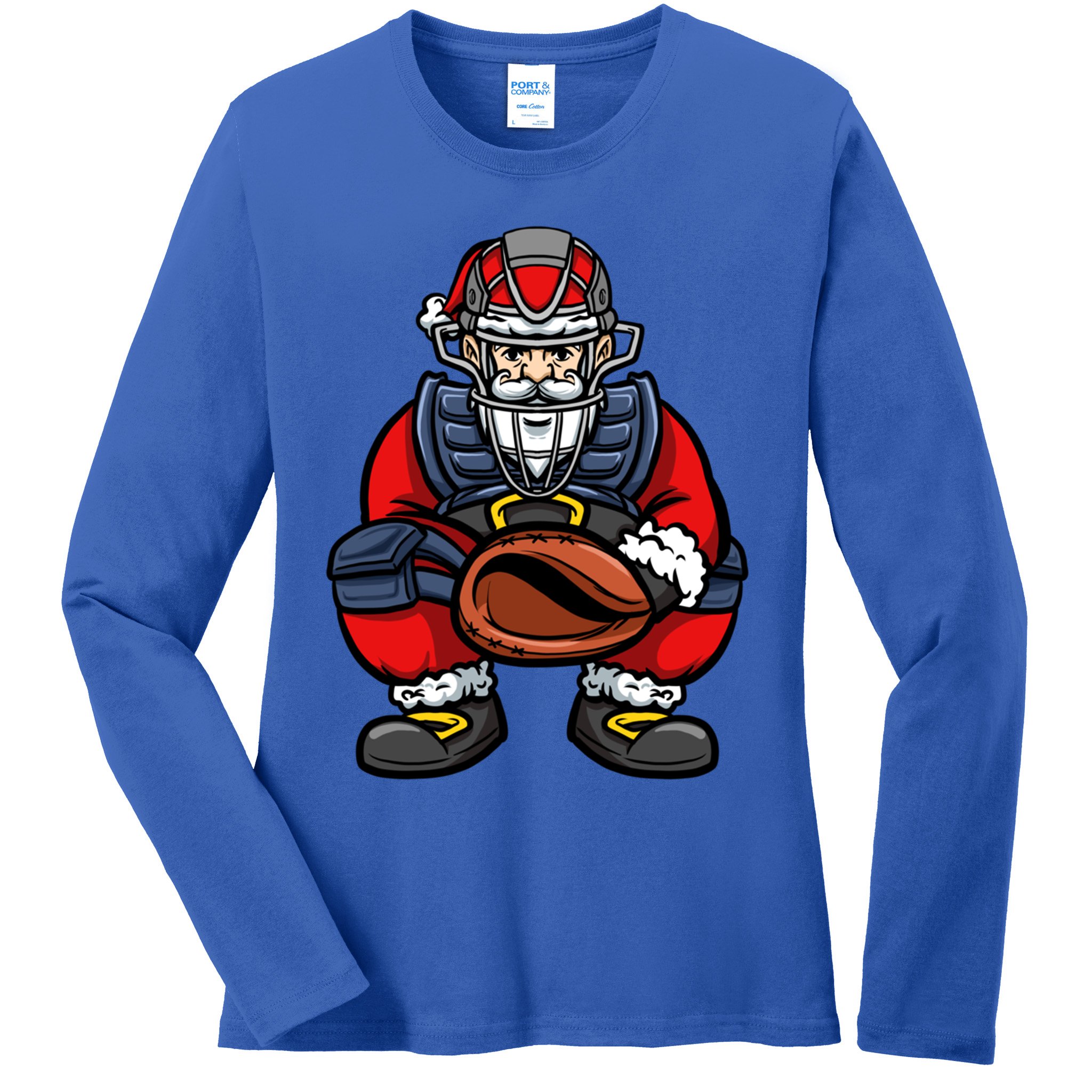 Xmas Catcher Santa Claus Christmas Baseball Gift Ladies Long Sleeve Shirt