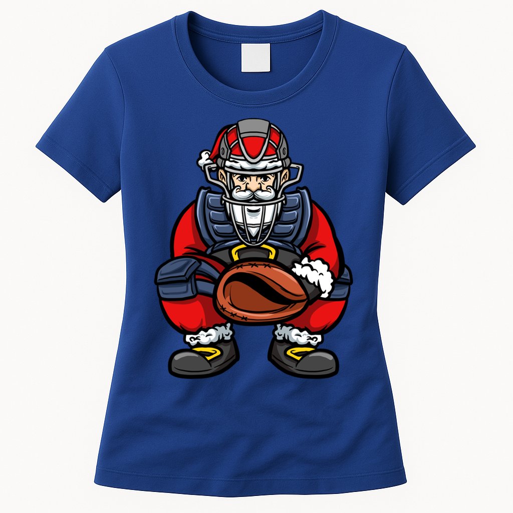 Xmas Catcher Santa Claus Christmas Baseball Gift Womens T-Shirt