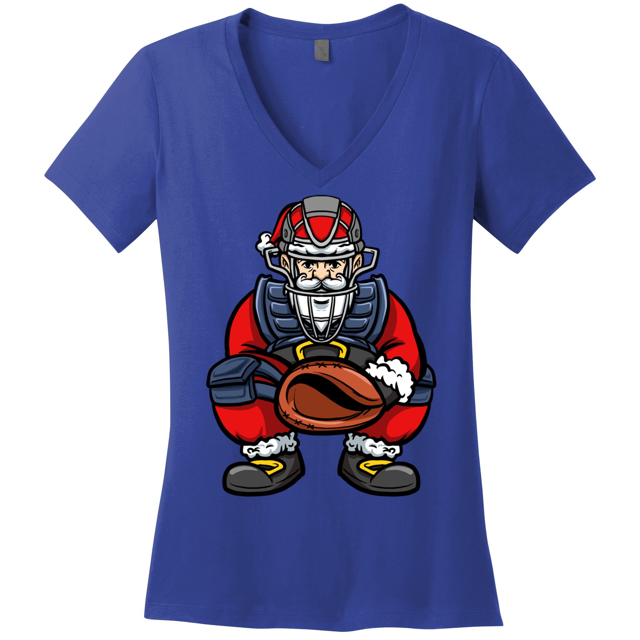 Xmas Catcher Santa Claus Christmas Baseball Gift Women's V-Neck T-Shirt