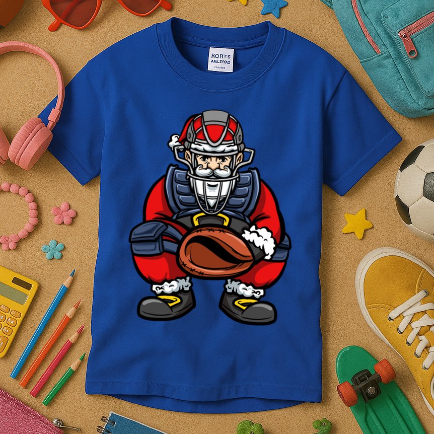 Xmas Catcher Santa Claus Christmas Baseball Gift Kids T-Shirt