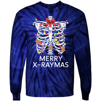 Xray Christmas Skeleton Medical Gingerbread Rib Cage Tie-Dye Long Sleeve Shirt