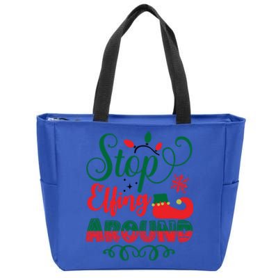 Xmas Christmas Stop Elfing Around Elf Gift Zip Tote Bag