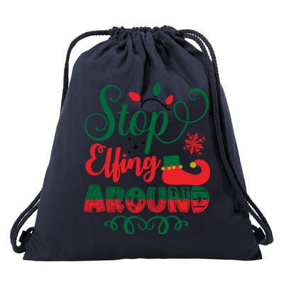 Xmas Christmas Stop Elfing Around Elf Gift Drawstring Bag