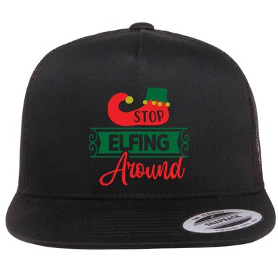 Xmas Christmas Stop Elfing Around Elf Shoes Gift Flatbill Hat