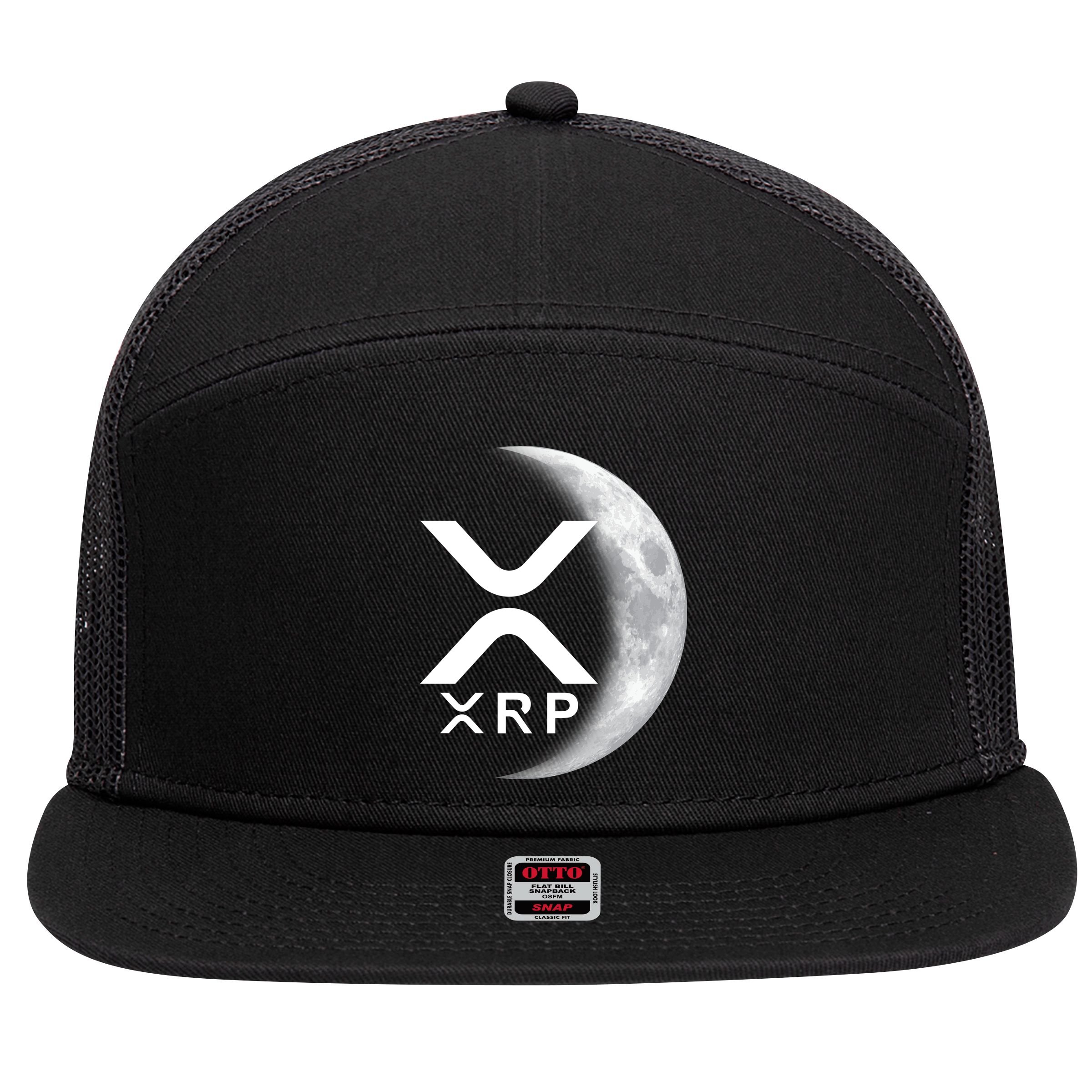 XRP Cryptocurrency To The Moon 7 Panel Mesh Trucker Snapback Hat