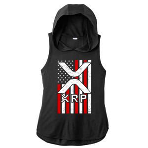 XRP Cryptocurrency USA American Flag Ladies PosiCharge Tri-Blend Wicking Draft Hoodie Tank