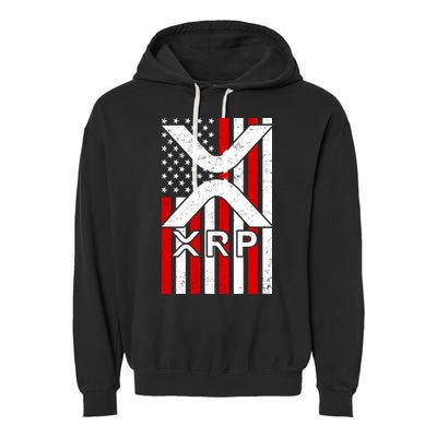 XRP Cryptocurrency USA American Flag Garment-Dyed Fleece Hoodie