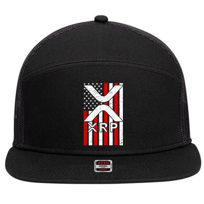 XRP Cryptocurrency USA American Flag 7 Panel Mesh Trucker Snapback Hat