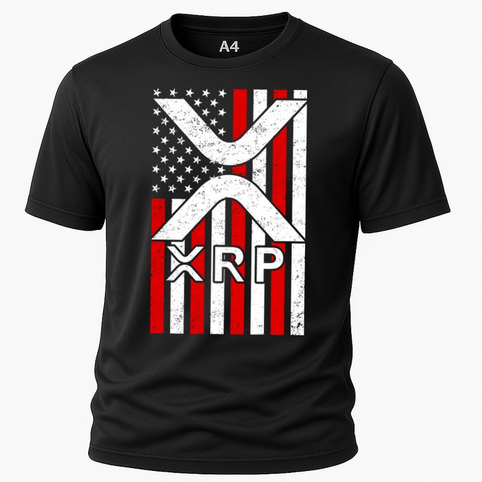 XRP Cryptocurrency USA American Flag Cooling Performance Crew T-Shirt