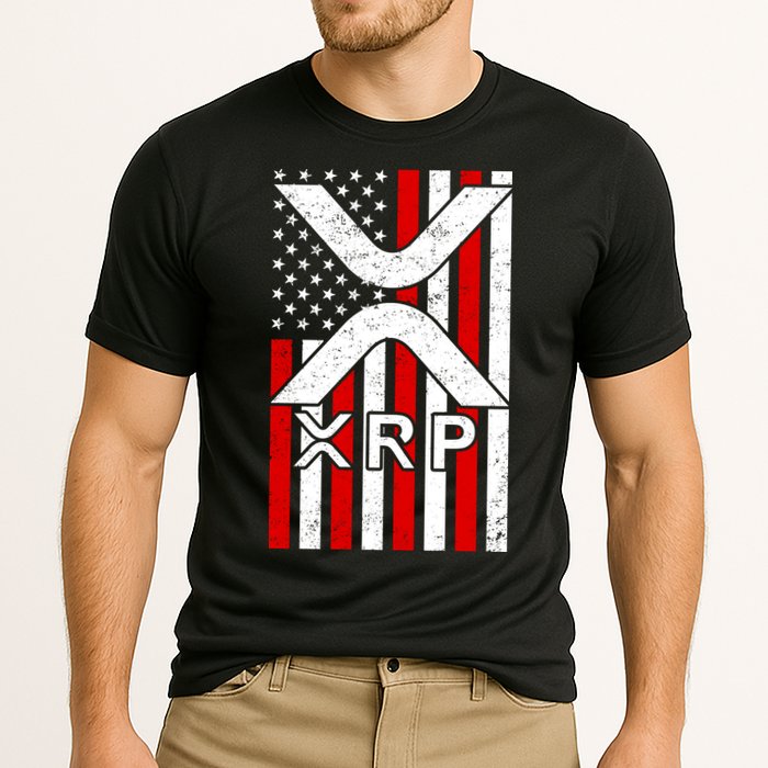 XRP Cryptocurrency USA American Flag Cooling Performance Crew T-Shirt
