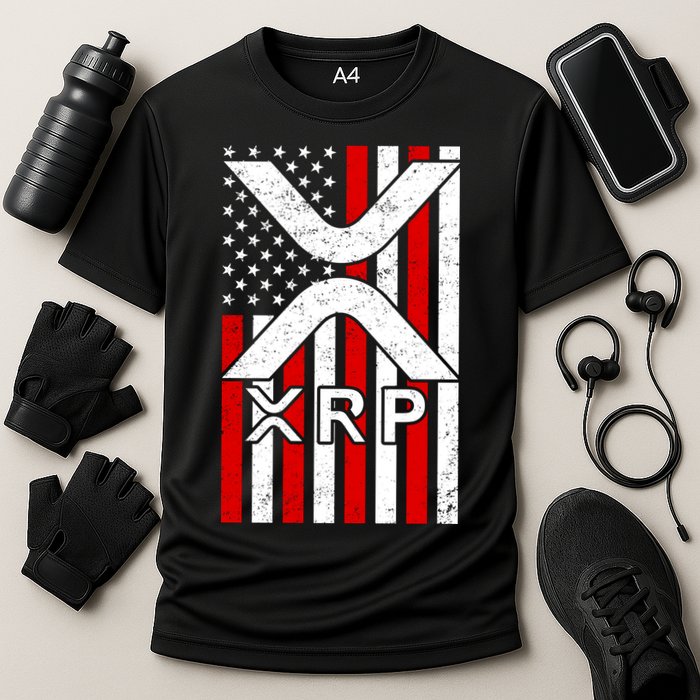 XRP Cryptocurrency USA American Flag Cooling Performance Crew T-Shirt