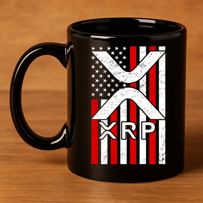 XRP Cryptocurrency USA American Flag 11oz C Handle Ceramic Mug