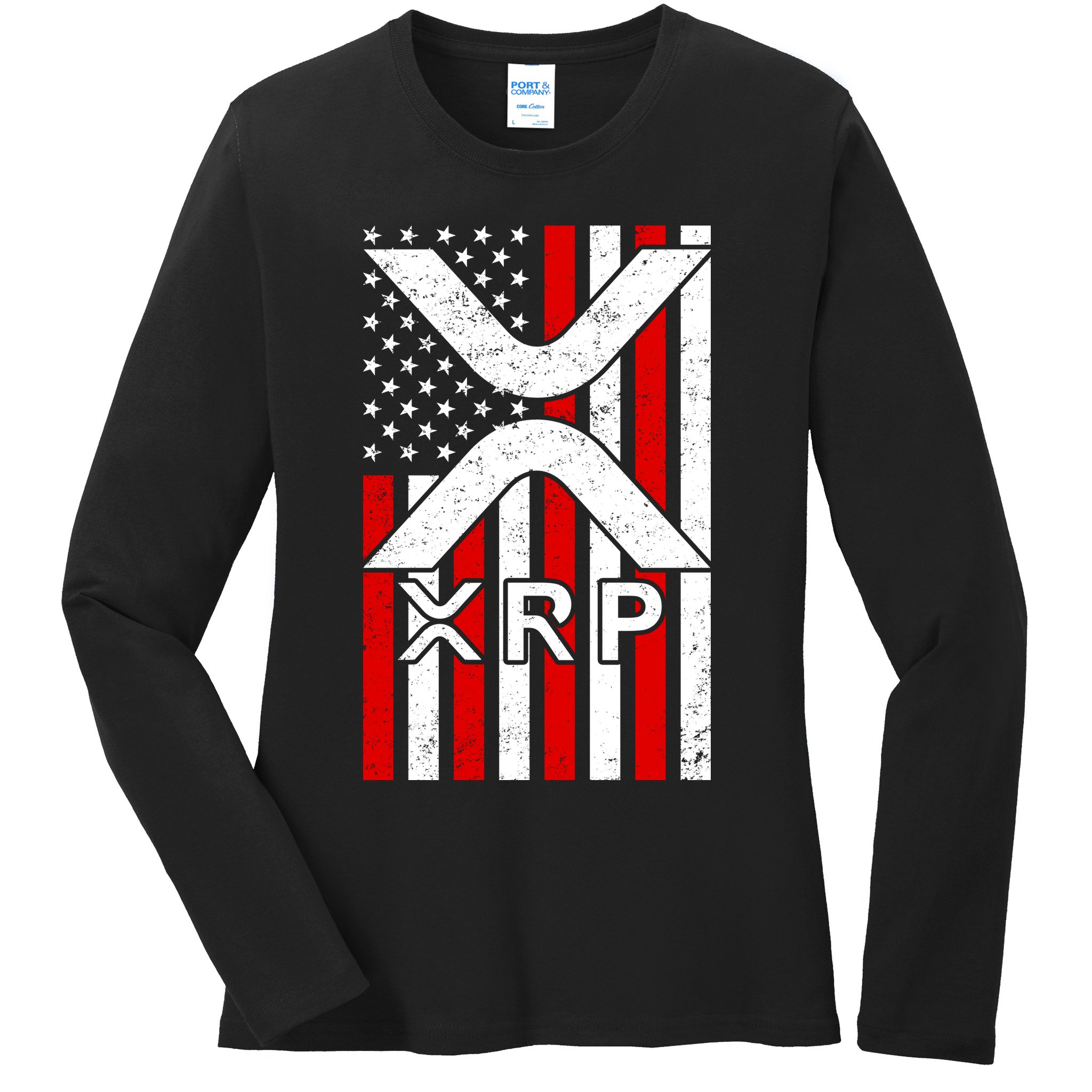 XRP Cryptocurrency USA American Flag Ladies Long Sleeve Shirt