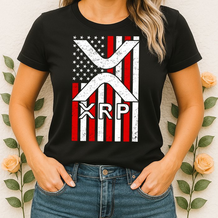 XRP Cryptocurrency USA American Flag Womens T-Shirt