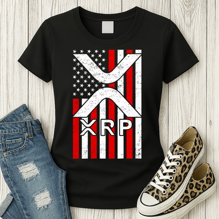 XRP Cryptocurrency USA American Flag Womens T-Shirt
