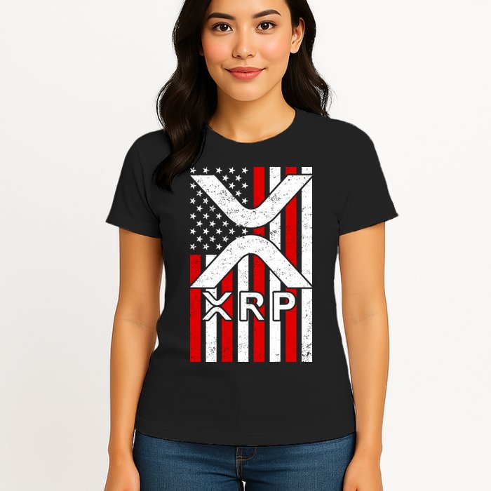 XRP Cryptocurrency USA American Flag Womens T-Shirt