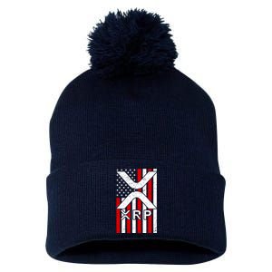 XRP Cryptocurrency USA American Flag Pom Pom 12in Knit Beanie