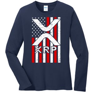 XRP Cryptocurrency USA American Flag Ladies Long Sleeve Shirt