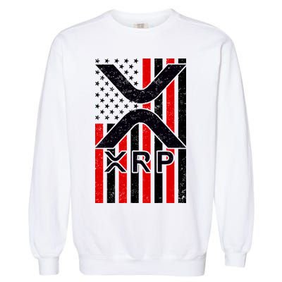 XRP Cryptocurrency USA American Flag Garment-Dyed Sweatshirt