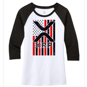 XRP Cryptocurrency USA American Flag Women's Tri-Blend 3/4-Sleeve Raglan Shirt