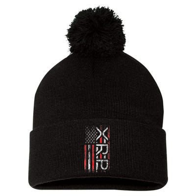 Xrp Crypto Xrp Cryptocurrency American Flag Xrp Pom Pom 12in Knit Beanie