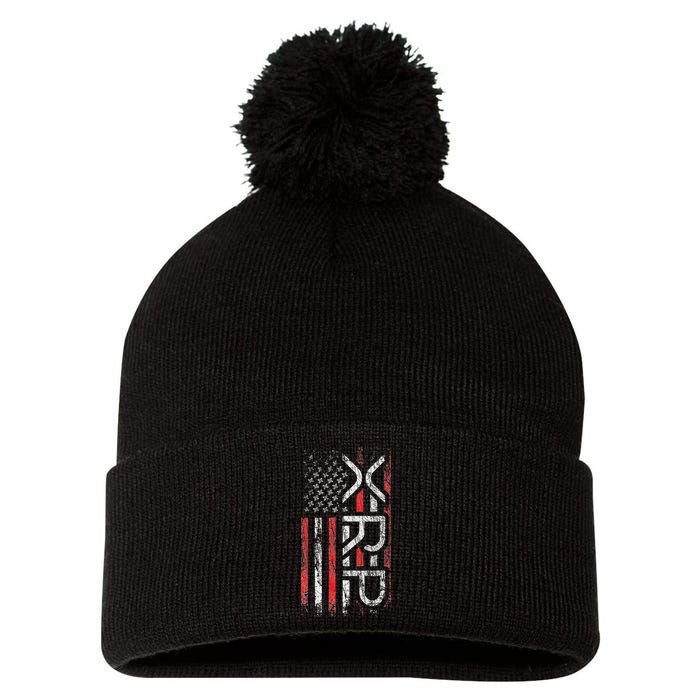 Xrp Crypto Xrp Cryptocurrency American Flag Xrp Pom Pom 12in Knit Beanie