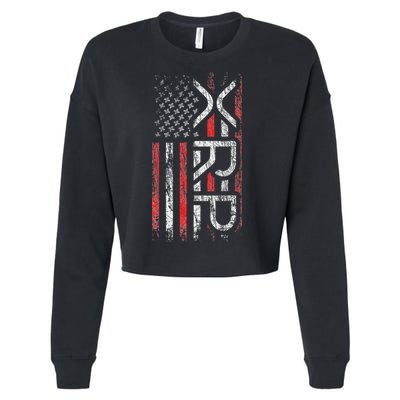 Xrp Crypto Xrp Cryptocurrency American Flag Xrp Cropped Pullover Crew