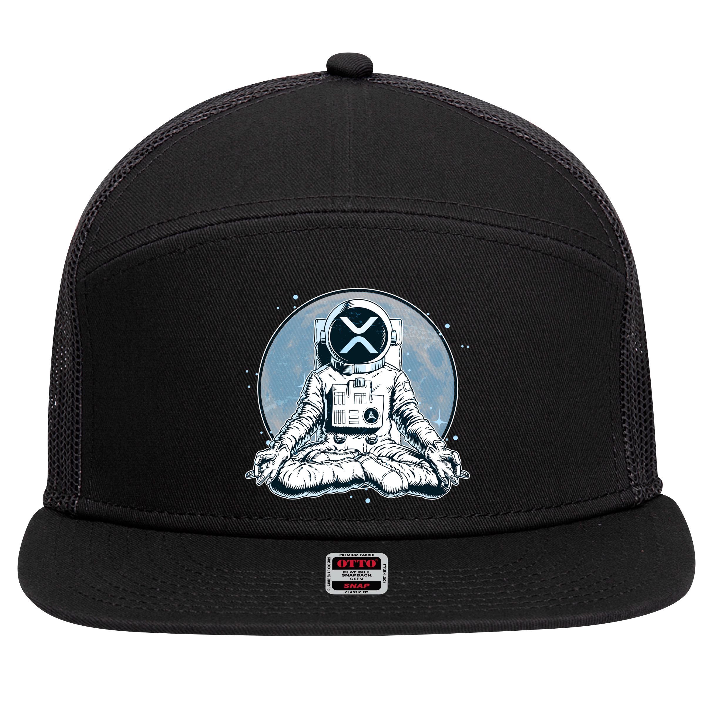 XRP Cryptocurrency Yoga Astronaut Moon 7 Panel Mesh Trucker Snapback Hat