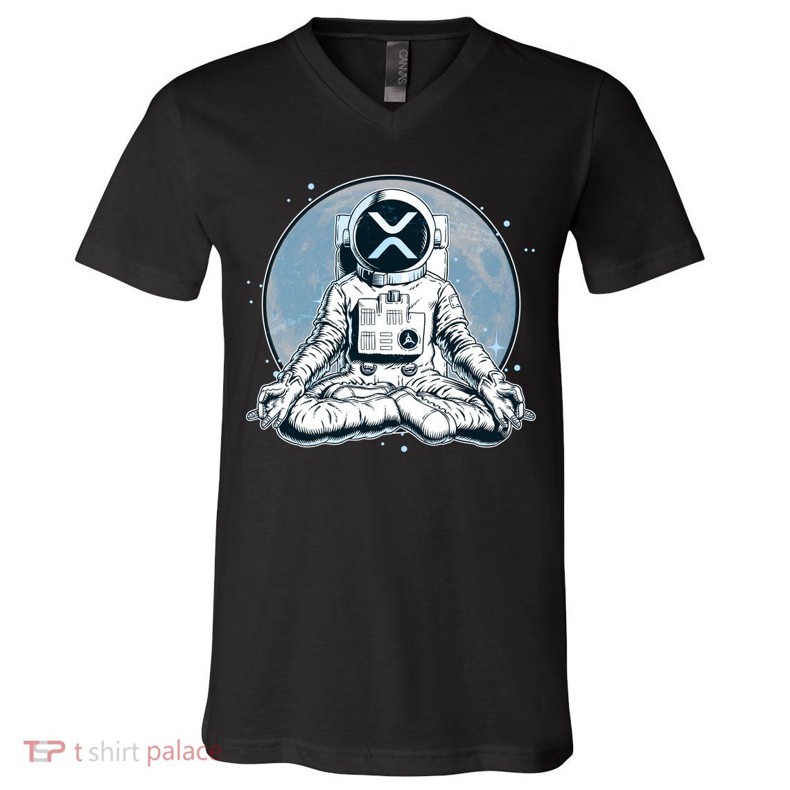 XRP Cryptocurrency Yoga Astronaut Moon V-Neck T-Shirt