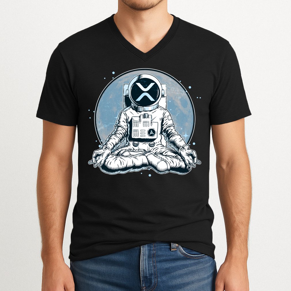 XRP Cryptocurrency Yoga Astronaut Moon V-Neck T-Shirt