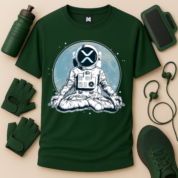 XRP Cryptocurrency Yoga Astronaut Moon Cooling Performance Crew T-Shirt