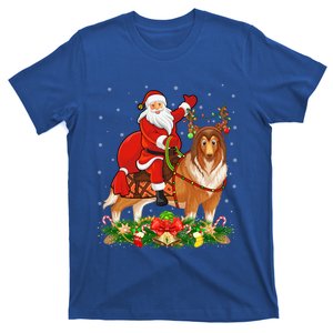 Xmas Decor Funny Santa Riding Rough Collie Dog Christmas Cool Gift T-Shirt