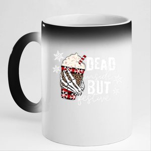 Xmas Dead Inside But Festive Funny Skeleton Hand Christmas Funny Gift 11oz Black Color Changing Mug