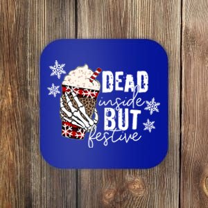 Xmas Dead Inside But Festive Funny Skeleton Hand Christmas Funny Gift Coaster