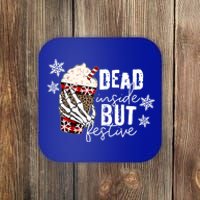 Xmas Dead Inside But Festive Funny Skeleton Hand Christmas Funny Gift Coaster