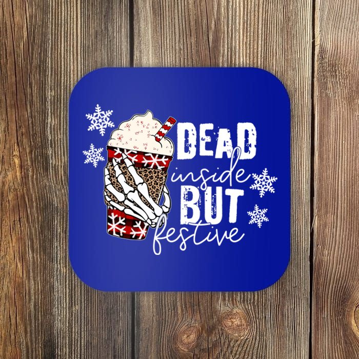 Xmas Dead Inside But Festive Funny Skeleton Hand Christmas Funny Gift Coaster