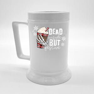 Xmas Dead Inside But Festive Funny Skeleton Hand Christmas Funny Gift Beer Stein